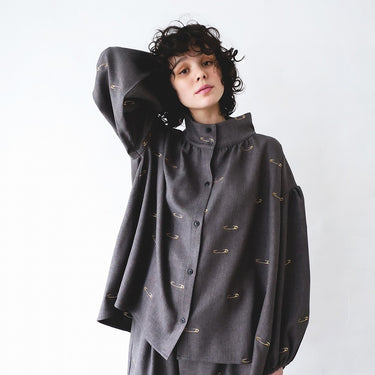 ★2026AW★michirico ミチリコ Safety pin embroidery shirts ダークグレー MR26AW-28(adult)