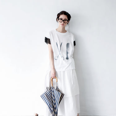 ★入荷済み★2026SS★michirico ミチリコ Scissors & Comb fringe T ホワイト MR26SS-08(adult)