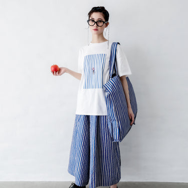 ★入荷済み★2026SS★michirico ミチリコ Hand stripes wide pants ブルー＆グレー MR26SS-26(adult)