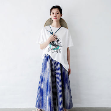 ★入荷済み★2026SS★michirico ミチリコ Hand stripes wide pants ブルー＆グレー MR26SS-26(adult)
