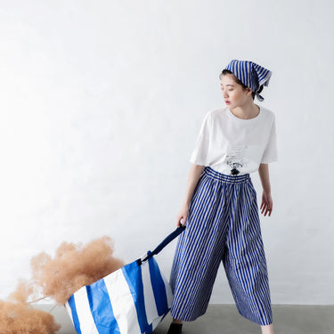 ★入荷済み★2026SS★michirico ミチリコ Hand stripes wide pants ブルー＆グレー MR26SS-26(adult)