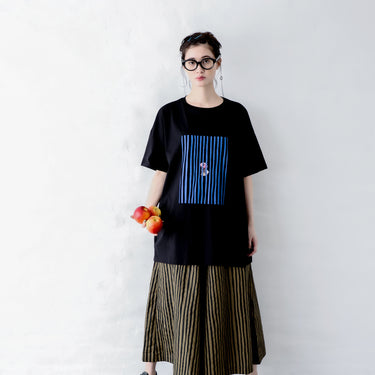★入荷済み★2026SS★michirico ミチリコ Hand stripes wide pants ブラック＆オリーブ MR26SS-26(adult)