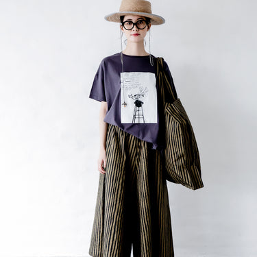 ★入荷済み★2026SS★michirico ミチリコ Hand stripes wide pants ブラック＆オリーブ MR26SS-26(adult)
