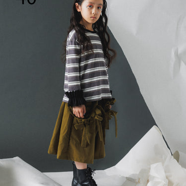 ★入荷済み★2026AW★nunuforme ヌヌフォルム ボーダー ダブル フリルスリーブT Gray×White 40-nf26-999-724