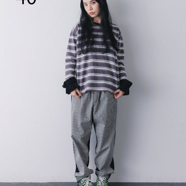 ★入荷済み★2026AW★nunuforme ヌヌフォルム ボーダー ダブル フリルスリーブT Gray×White 40-nf26-999-724