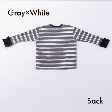 ★入荷済み★2026AW★nunuforme ヌヌフォルム ボーダー ダブル フリルスリーブT Gray×White 40-nf26-999-724