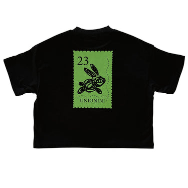 ★入荷済み★kihanan春の特注Tシャツ★UNIONINI ユニオニーニ kihanan big tee black(プリント部分鮮やかグリーン) stamp 26SS-CS-049-1