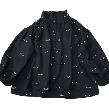 ★2026AW★michirico ミチリコ Safety pin embroidery shirts ブラック MR26AW-28(adult)