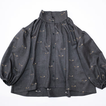 ★2026AW★michirico ミチリコ Safety pin embroidery shirts ダークグレー MR26AW-28(adult)