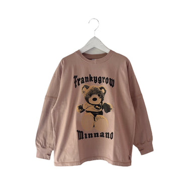 ★2025AW★minnano×frankygrow GRAPHIC L/S TEE – BEAR PINK BEIGE MF25FWCS-002