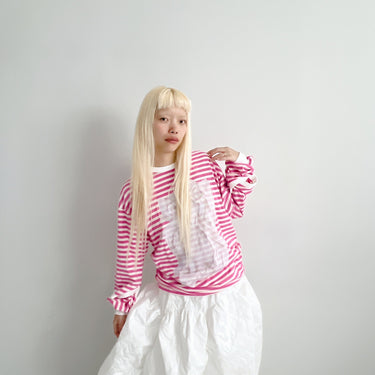 ★入荷済み★2025AW★frankygrow フランキーグロウ DEFORMED RIBS L/S TEE PINK BORDER 25FWCS-505