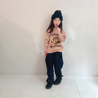 ★2025AW★minnano×frankygrow GRAPHIC L/S TEE – BEAR PINK BEIGE MF25FWCS-002