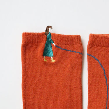 KIVISDOU キビスドウ 休日のひととき はみ出し刺繍 ショートソックス２Ｐ k31273